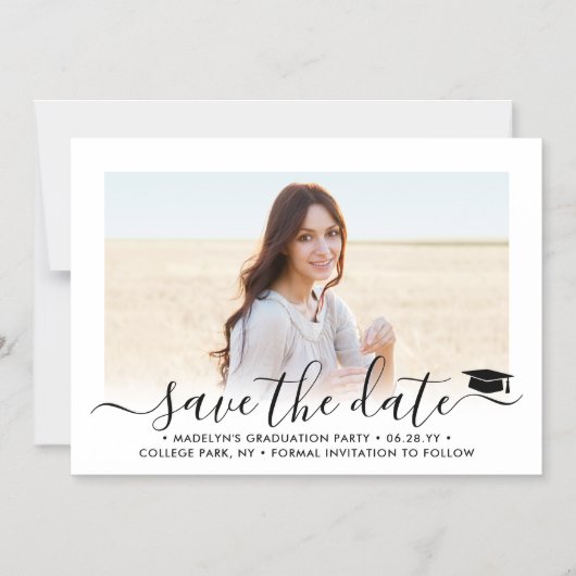 Abschluss Save the Date 1 Foto Elegantes Skript Magneteinladung (Vorderseite)