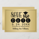 Abschluss Save the Date Black Typografy Gold Ankündigung (Vorne/Hinten)