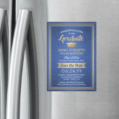 Abschluss Save the Date Brushed Royal Blue & Gold Magneteinladung