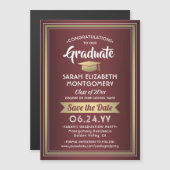 Abschluss Save the Date Burgundy Red Gold White Magneteinladung (Vorne/Hinten)