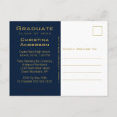 Abschluss Save the Date Chic Blue Gold Grad Cap Ankündigungspostkarte (Rückseite)