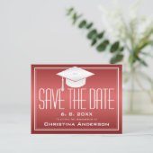Abschluss Save the Date Chic Red White Grad Cap Ankündigungspostkarte (Stehend Vorderseite)