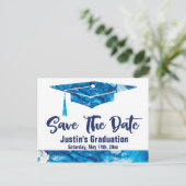 Abschluss Save the Date Eleganter Blauer Marmor Postkarte (Stehend Vorderseite)