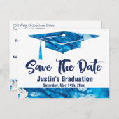 Abschluss Save the Date Eleganter Blauer Marmor Postkarte (Vorne/Hinten)