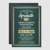 Abschluss Save the Date Elegantes, grünes Weiß Gol Magneteinladung (Vorne/Hinten)