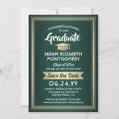 Abschluss Save the Date Elegantes, grünes Weiß Gol Magneteinladung (Vorderseite)