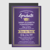 Abschluss Save the Date Elegantes Lila Weißes Gold Magneteinladung (Vorne/Hinten)