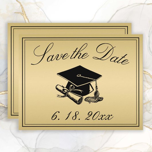 Abschluss Save the Date Gold Black Cap Diploma Ankündigung