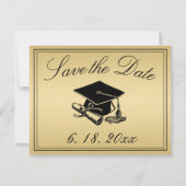 Abschluss Save the Date Gold Black Cap Diploma Ankündigung (Vorderseite)