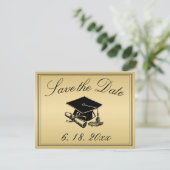 Abschluss Save the Date Gold Black Cap Diploma Ankündigung (Stehend Vorderseite)