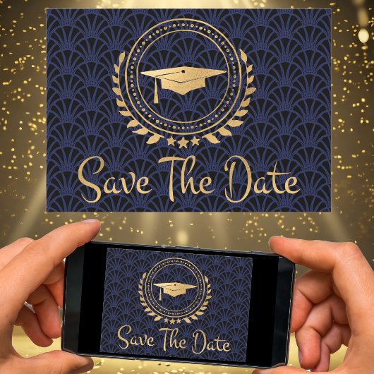 Abschluss Save the Date Gold Cap Art Deco