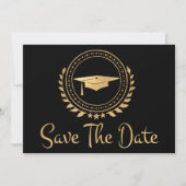 Abschluss Save the Date Gold Emblem Grad Cap (Vorderseite)