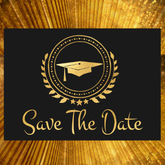 Abschluss Save the Date Gold Emblem Grad Cap