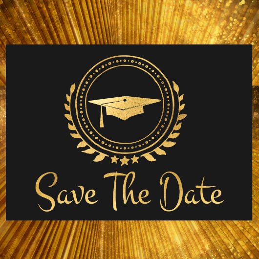 Abschluss Save the Date Gold Emblem Grad Cap