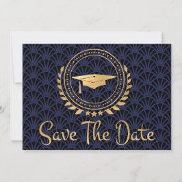 Abschluss Save the Date Gold Grad Cap Art Deco