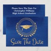 Abschluss Save the Date Gold Grad Cap Blue (Vorne/Hinten)
