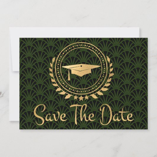 Abschluss Save the Date Gold Grad Cap Deko Green (Vorderseite)