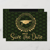 Abschluss Save the Date Gold Grad Cap Deko Green (Vorne/Hinten)
