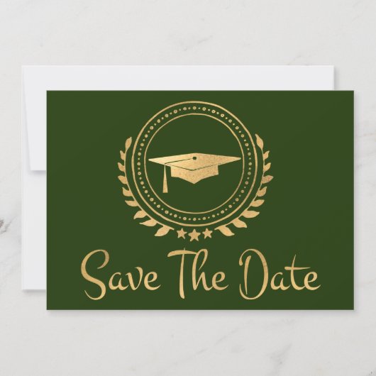 Abschluss Save the Date Gold Grad Cap Green (Vorderseite)
