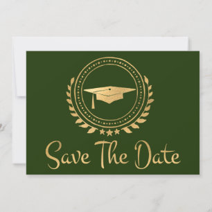 Abschluss Save the Date Gold Grad Cap Green