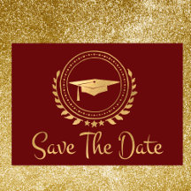 Abschluss Save the Date Gold Grad Cap Red