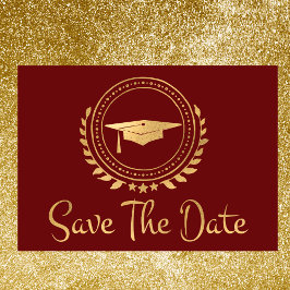 Abschluss Save the Date Gold Grad Cap Red