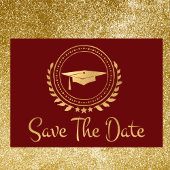 Abschluss Save the Date Gold Grad Cap Red