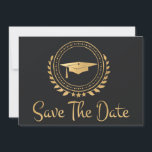 Abschluss Save the Date Gold Grad Gray<br><div class="desc">Ich entwerfe gerne Kunstwerke für Abschluss. Das ist eine moderne, einfache und elegante klassische Gold- und roten Ankündigung Datum freihalten. Moderner Text. Fügen Sie Ihre eigene Nachricht auf der Kartenrückseite hinzu, die Ihre Familie und Freunde detailliert informiert, um für eine Abschluss-Zeremonie, Veranstaltung, Party oder andere Veranstaltungen Save the Date zu...</div>