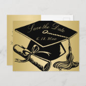 Abschluss Save the Date Gold mit Grad Cap Diploma Ankündigungspostkarte (Vorne/Hinten)