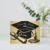 Abschluss Save the Date Gold mit Grad Cap Diploma Ankündigungspostkarte (Stehend Vorderseite)