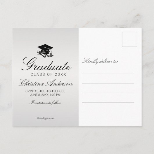 Abschluss Save the Date Grad Cap Diploma Silver Ankündigungspostkarte (Rückseite)
