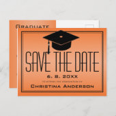 Abschluss Save the Date Grad Cap Orange Graduate Ankündigungspostkarte (Vorne/Hinten)