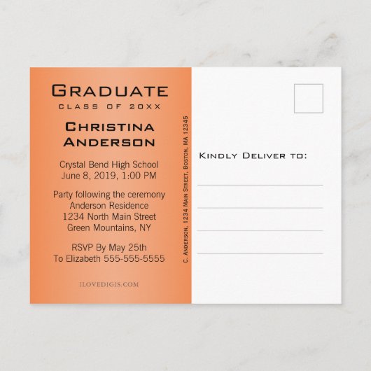 Abschluss Save the Date Grad Cap Orange Graduate Ankündigungspostkarte (Rückseite)