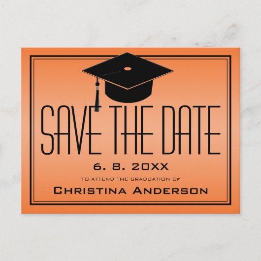 Abschluss Save the Date Grad Cap Orange Graduate Ankündigungspostkarte (Vorderseite)