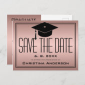 Abschluss Save the Date Grad Cap Rose Graduate Ankündigungspostkarte (Vorne/Hinten)