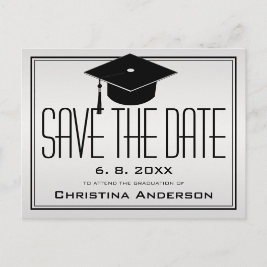 Abschluss Save the Date Grad Cap Silver Graduate Ankündigungspostkarte (Vorderseite)