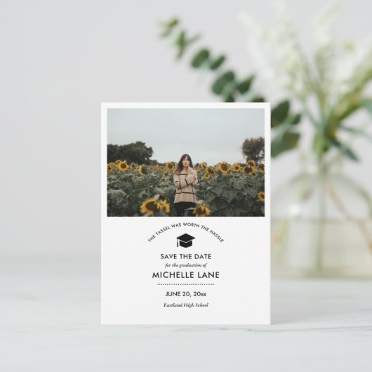 Abschluss Save the Date Grad Foto Postkarte (Stehend Vorderseite)