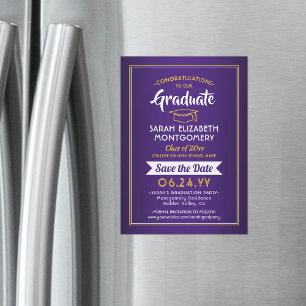 Abschluss Save the Date Lila und gelb Magneteinladung