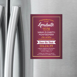 Abschluss Save the Date Maroon Red & Gold Yellow Magneteinladung