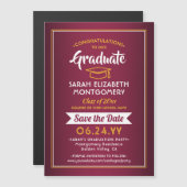 Abschluss Save the Date Maroon Red & Gold Yellow Magneteinladung (Vorne/Hinten)