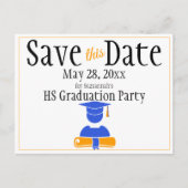 Abschluss Save the Date Minimalistisch Blue Orange Postkarte (Vorderseite)