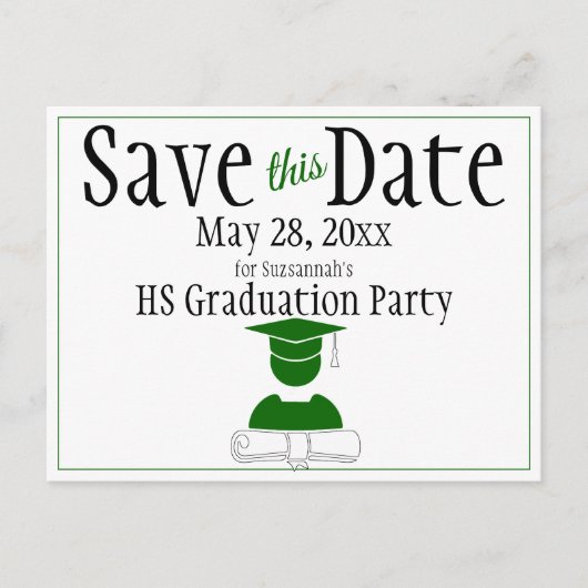 Abschluss Save the Date Minimalistisch-Grün Postkarte (Vorderseite)