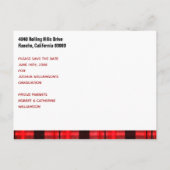 Abschluss Save the Date Modernes Kariertes Tartan Ankündigungspostkarte (Rückseite)