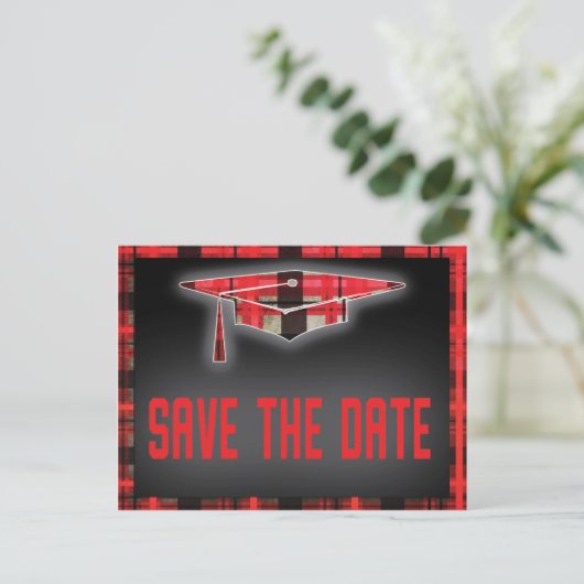 Abschluss Save the Date Modernes Kariertes Tartan Ankündigungspostkarte (Stehend Vorderseite)