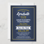 Abschluss Save the Date Navy Blue und Gold Yellow Magneteinladung (Vorderseite)