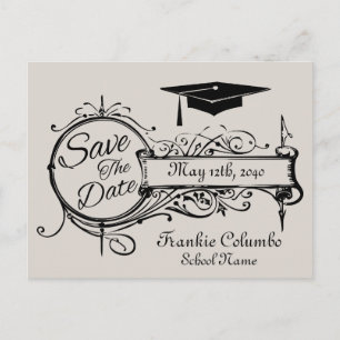 Abschluss Save the Date Postkarte Grau Vintag