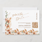 Abschluss-Save-the-Date-QR-Code | Boho Pampas Save The Date (Vorderseite)