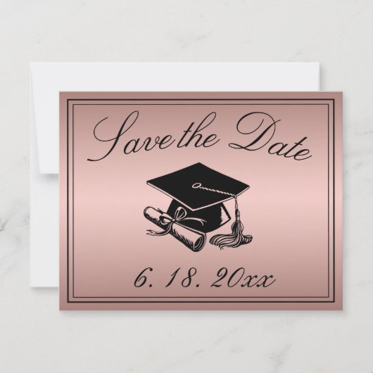 Abschluss Save the Date Rose Gold Cap Diploma Ankündigung (Vorderseite)