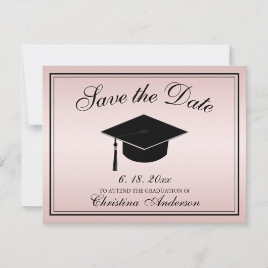 Abschluss Save the Date Rose Gold Script Cap Ankündigung (Vorderseite)