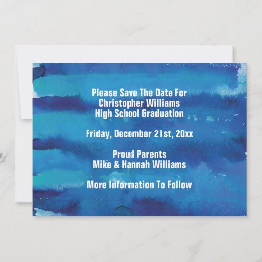 Abschluss Save the Date schlicht Moderner Blauer G (Rückseite)